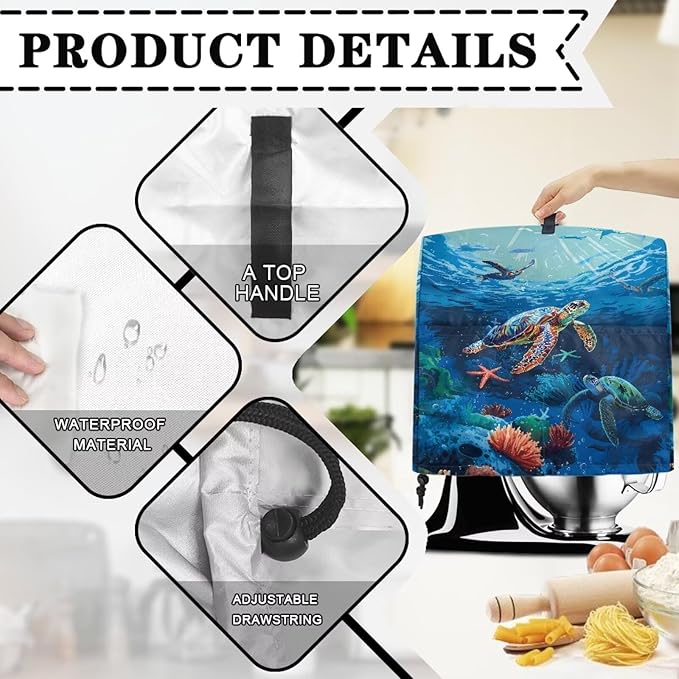 Sea Turtle Mixer Cover 4.5-5 Qt Stand Mixer Kitchen Aid Covers Counter Food - Image 7
