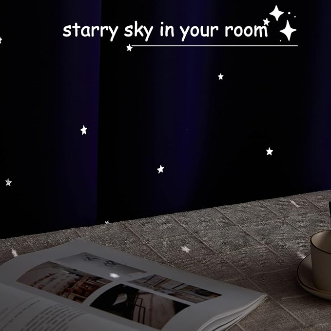 NICETOWN Kids Room Darkening Navy Blue Curtains, Galaxy Theme Starry Blackout - Image 4