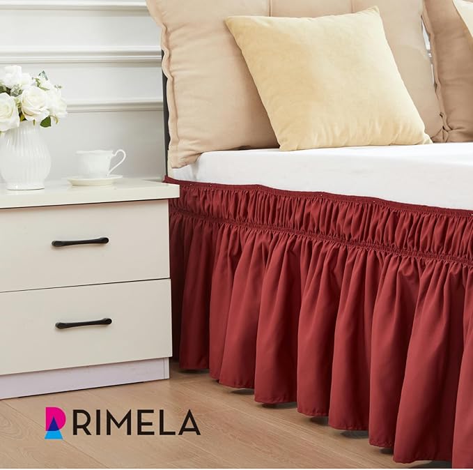 RIMELA Wine Red Bed Skirt King Size 15 Inch Drop, Elastic Bed Skirting - Image 3