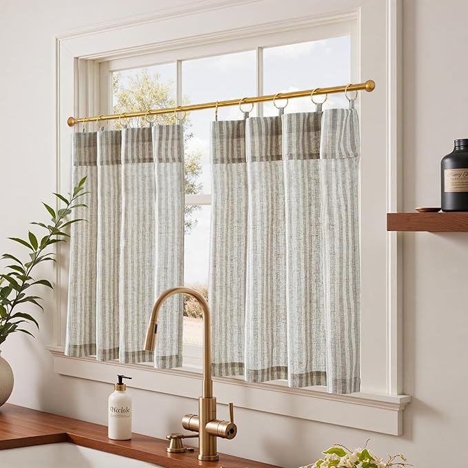 jinchan Striped Linen Kitchen Curtains - Image 2