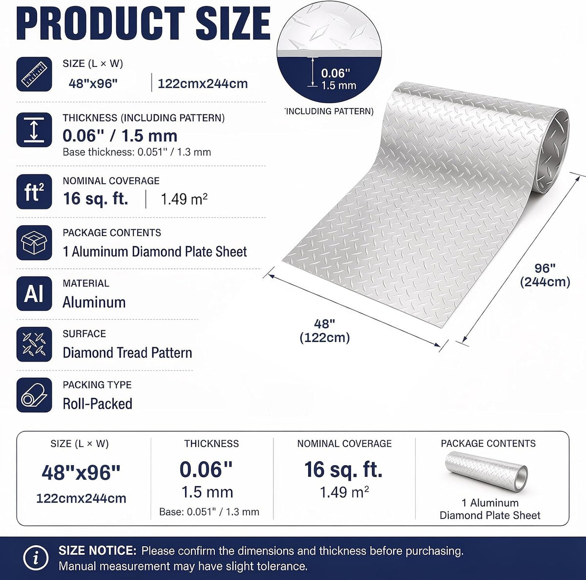 zonon 96 x 48 inch diamond plate aluminum shown in use