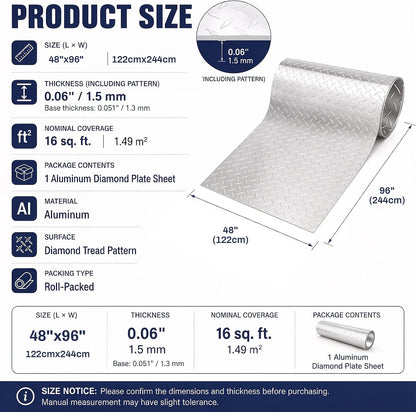 zonon 96 x 48 inch diamond plate aluminum shown in use