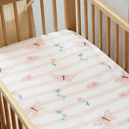 Nap Mat Sheet 47"x24", 3 Pack Pink Floral Baby Crib Sheets Fitted Elastic - Image 6