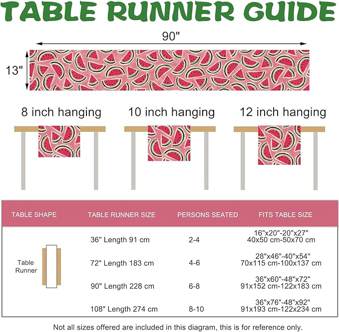 Summer Watermelon Table Runner, Seasonal Indoor Outdoor Home Decor Party Supply - Image 3