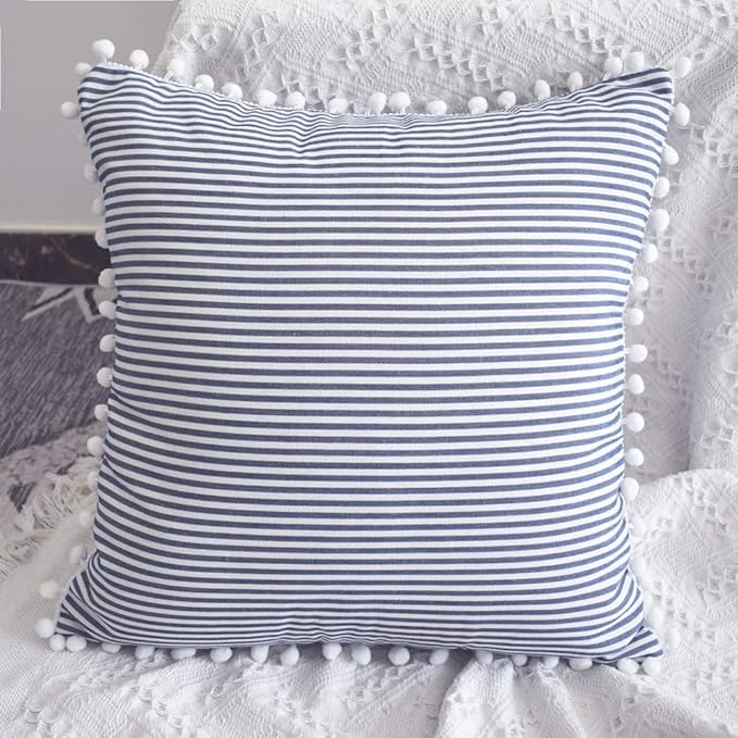 HOPLEE Decorative Pillow Covers 20x20 Farmhouse Stripe Pillows Covers Navy Blue - Image 6