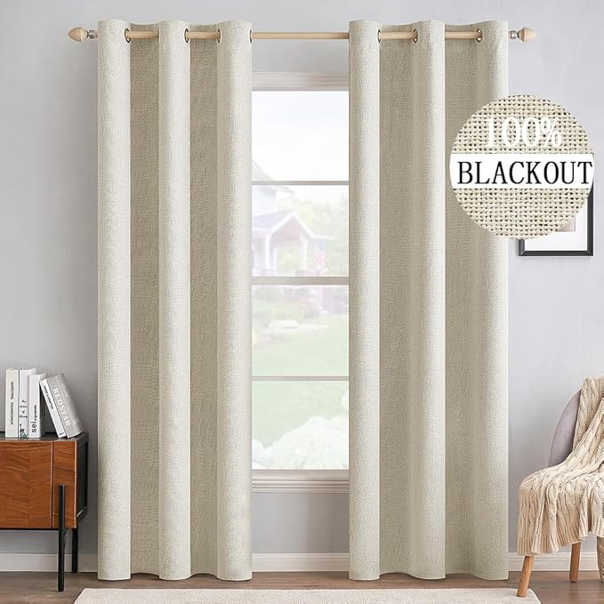 MIULEE 100% Blackout Linen Textured Curtains by MIULEE