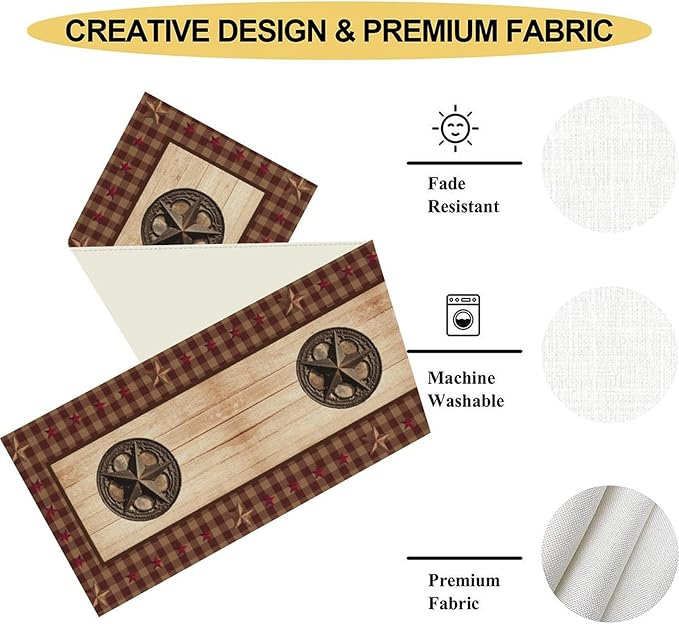 Western Table Runner, Rustic Texas Star Wooden Plank Buffalo Plaid Farmhouse - Image 5