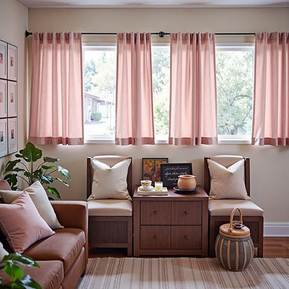jinchan Pink Linen Blend Curtains 63 inch Length 2 Panels - Image 2