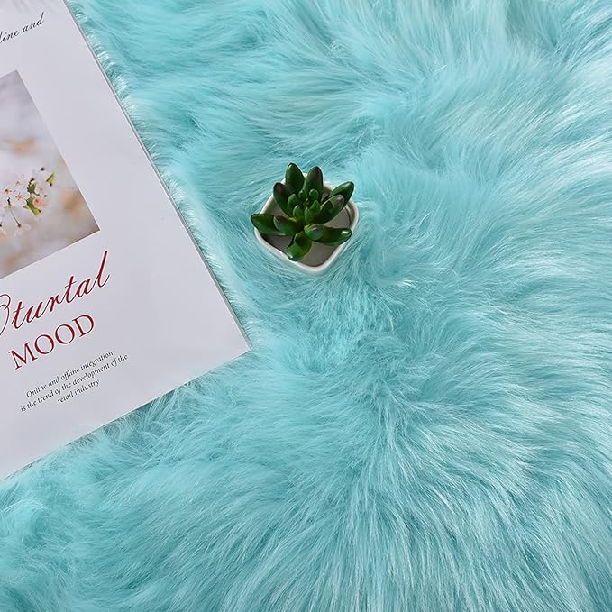 Latepis Blue Fur Circle Round Rugs 4ft Faux Sheepskin Rug Washable Fluffy - Image 6