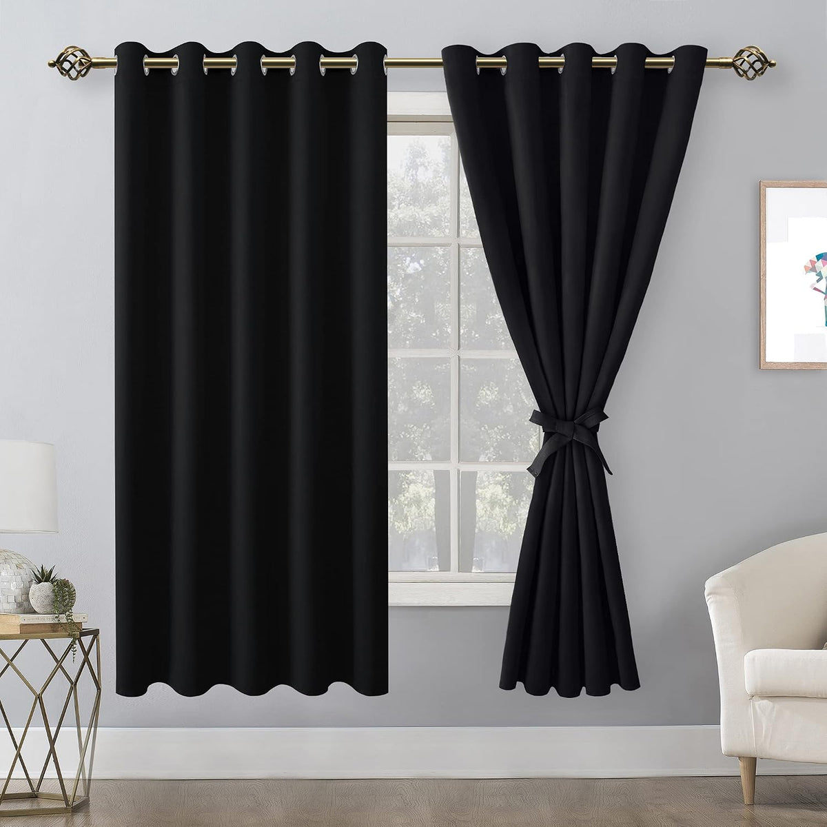 hiasan blackout curtains for bedroom, 60 x 63, front angle view
