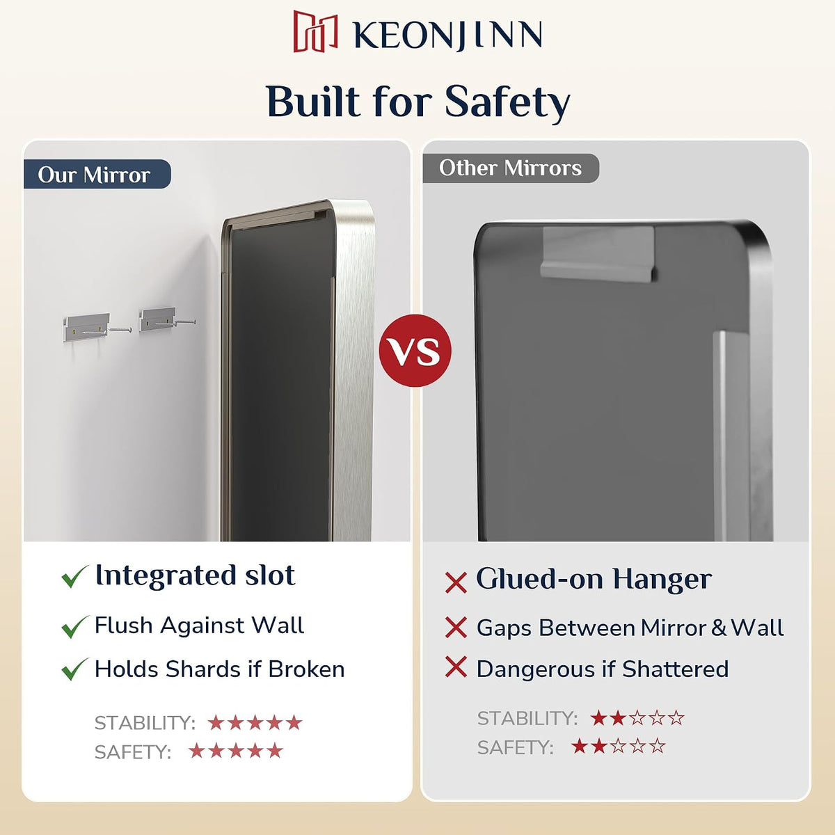 keonjinn 20 x 30 inch brushed nickel bathroom showing dimensions