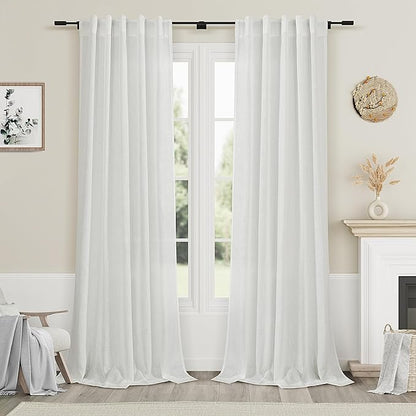 Off White Linen Curtains 96 Inches Long 2 Panels Set Back Tab Rod Pocket Semi by Nanspring
