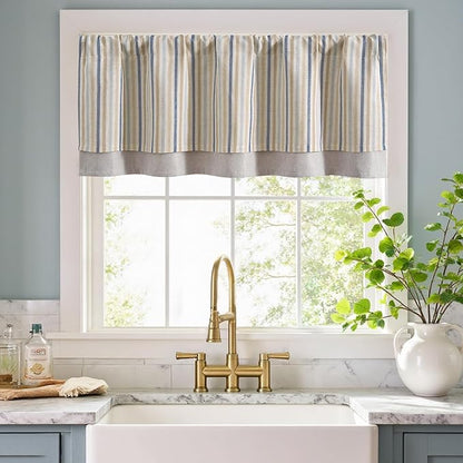 jinchan Colorful Striped Linen Double Layer Valance Pinstripe Rustic Cafe - Image 2