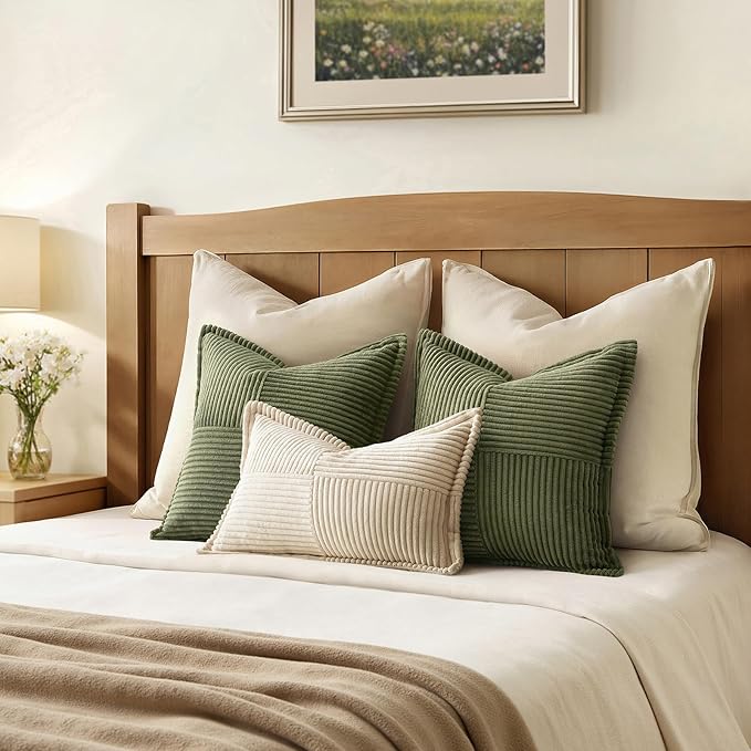 MIULEE Olive Green Corduroy Lumbar Pillow Covers 12x20 Inch 12x20 Inch - Image 6