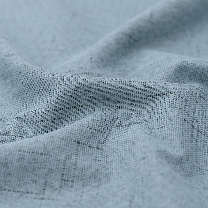 KOUFALL 52x102 Inches Long Stone Blue Back Tab Linen Blackout Curtains - Image 8