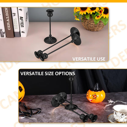 Taper Candle Holder Tall Vintage Metal Candlestick Holders Candle Stick Candelabra for Halloween Thanksgiving Christmas Holiday Wedding (Matt Black, 2 Sets (6 pcs))