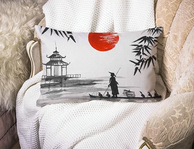 Solekla Throw Pillow Cover Japan Traditional Japanese Painting Man - Image 3