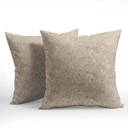 2 PCS Decorative Rustic Floral Throw Pillow Cover 16X16 Inch Pale Brown Block - Image 2