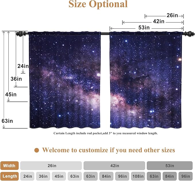 Renaiss 26 x 63 Inch Purple Galaxy Kitchen Window Curtains Tier Outer Space - Image 6