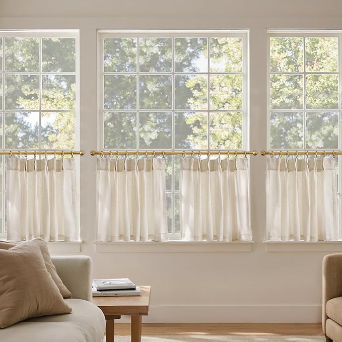 jinchan Linen Pinch Pleated Kitchen Curtains 24 Inch 4 Panels, Natural Linen - Image 3