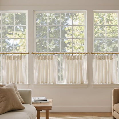 jinchan Linen Pinch Pleated Kitchen Curtains 24 Inch 4 Panels, Natural Linen - Image 3