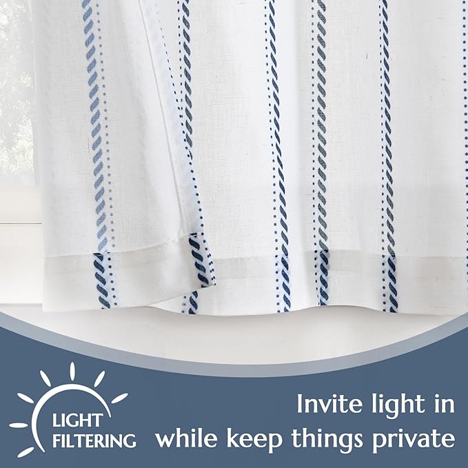 jinchan Linen Striped Kitchen Curtains Tier Cafe Curtains - Image 4