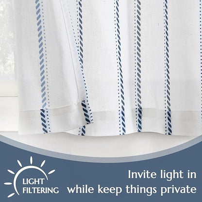 jinchan Linen Striped Kitchen Curtains Tier Cafe Curtains - Image 4