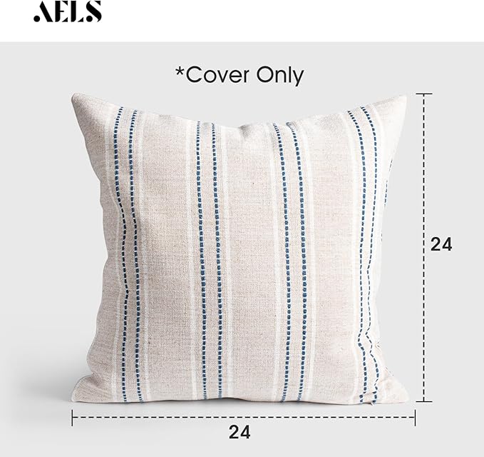 AELS 24x24 Decorative Farmhouse Linen Throw Pillow Covers, Boho Textured Pillow - Image 2