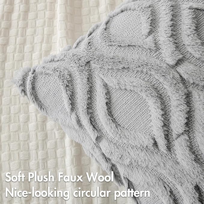 MIULEE Light Grey Throw Pillow Covers 18x18 Inch, Soft Winter Plush Faux Wool - Image 2
