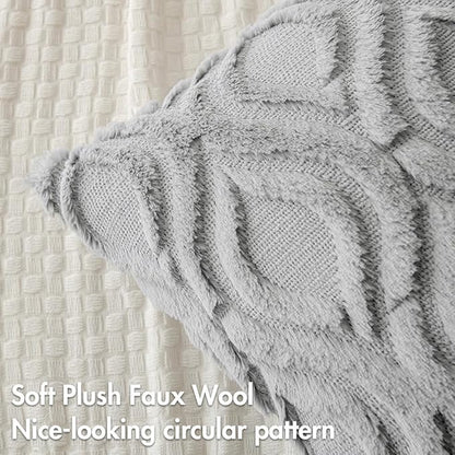 MIULEE Light Grey Throw Pillow Covers 18x18 Inch, Soft Winter Plush Faux Wool - Image 2