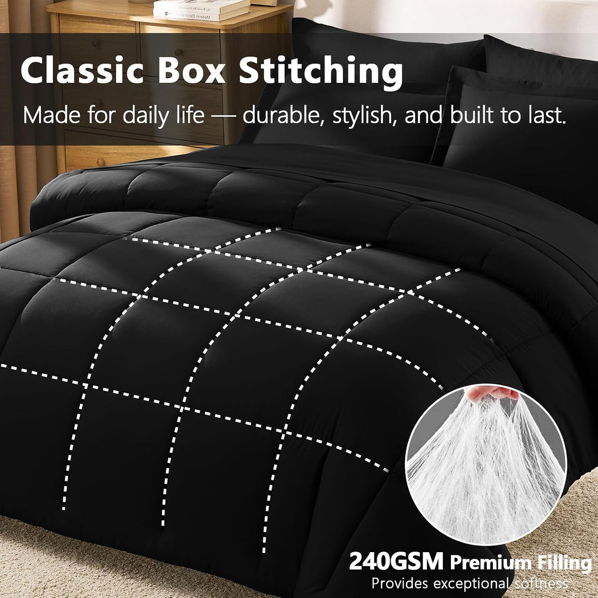cozylux full size comforter sets, 7-piece bed in, side view