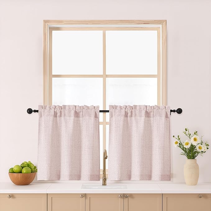 Gwine Blush Pink Short Curtains 24 Inch Length 2 Panels, Light Filtering by Gwine