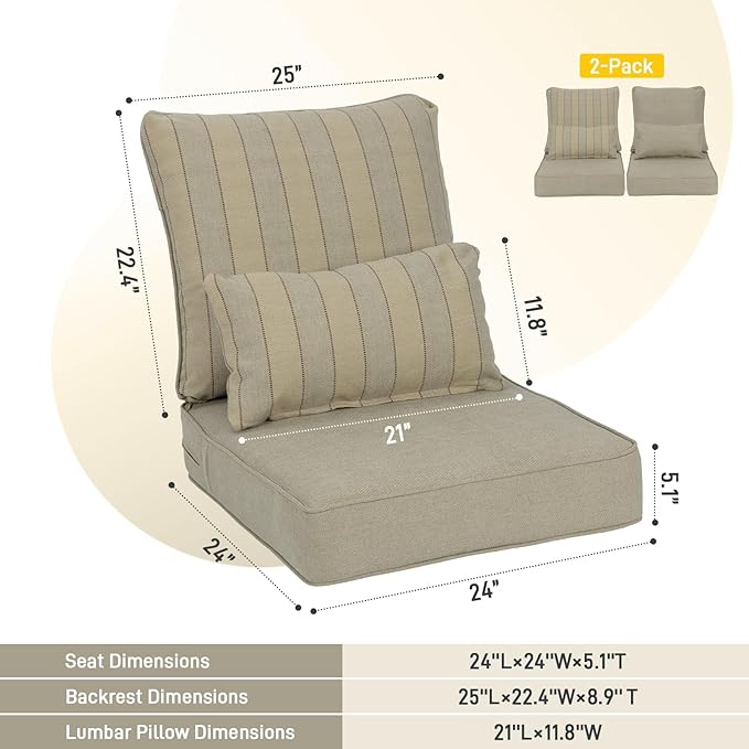 Aoodor Outdoor Chair Cushion, 24 x 24 Inch Water-Resistant, Fade-Resistant - Image 3