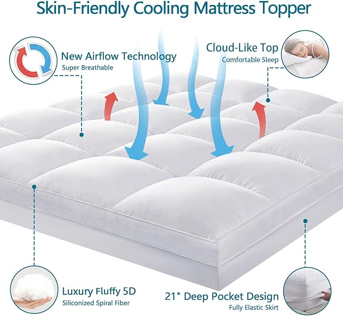 CHOKIT Twin XL Mattress Topper, College Dorm Extra Thick Pillow Top Mattress Pad - Image 2