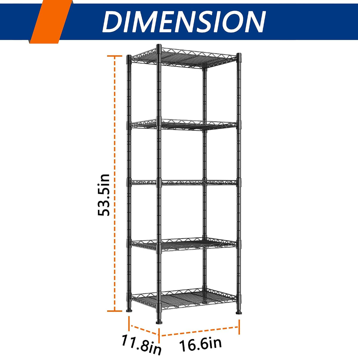 regiller 5-wire shelving metal storage rack adjustable shelves,standing, close-up detail