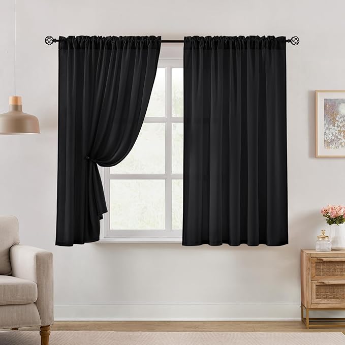 HOMEIDEAS Halloween Non-See-Through Black Privacy Semi Sheer Curtains 45 Inches by HOMEIDEAS