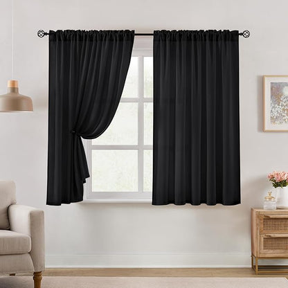 HOMEIDEAS Halloween Non-See-Through Black Privacy Semi Sheer Curtains 45 Inches by HOMEIDEAS