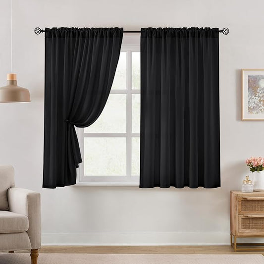 HOMEIDEAS Halloween Non-See-Through Black Privacy Semi Sheer Curtains 45 Inches by HOMEIDEAS