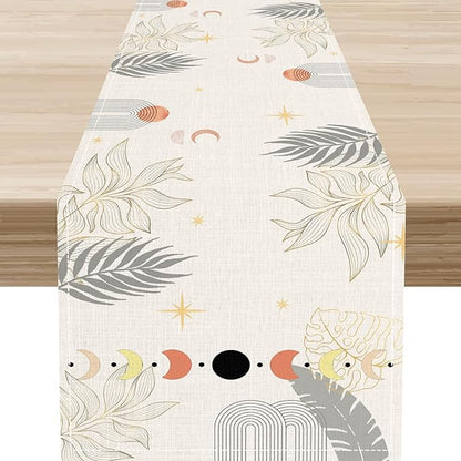 Abstract Mid Century Table Runner, Modern Sun Moon Boho Tropical Plants Palm by Unknown
