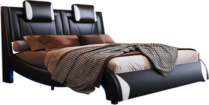 jocisland full led bed frame/faux leather headboard/wave design, view 9