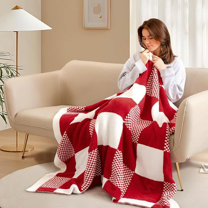Snuggle Sac Checkered Blanket, Buffalo Plaid Checker, Lux Soft Fuzzy Cozy - Image 3