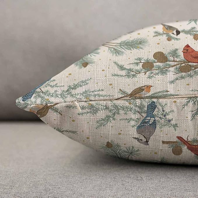 TKS MITLAN Winter Birds Pillow Covers 12 x 20 Inch Green Botanical Sparrow Red - Image 5