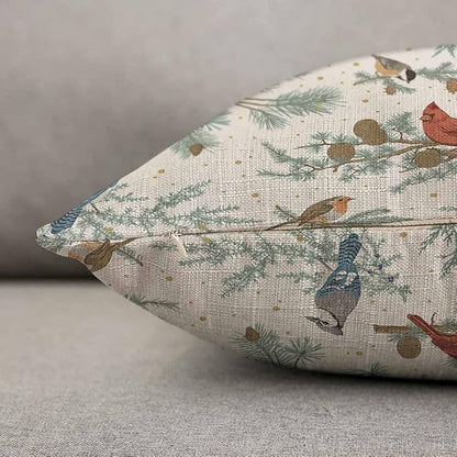 TKS MITLAN Winter Birds Pillow Covers 12 x 20 Inch Green Botanical Sparrow Red - Image 5