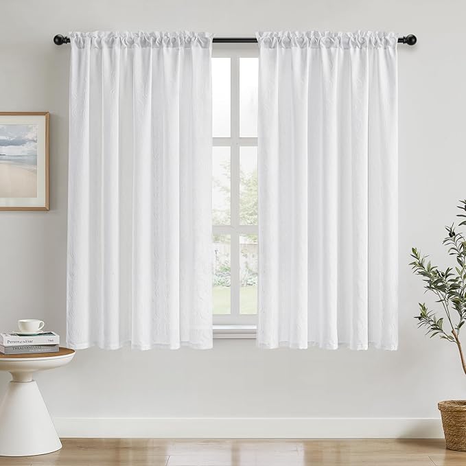 HOMEIDEAS White Semi Sheer Curtains 63 Inches Long, Light Filtering Privacy by HOMEIDEAS