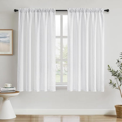 HOMEIDEAS White Semi Sheer Curtains 63 Inches Long, Light Filtering Privacy by HOMEIDEAS