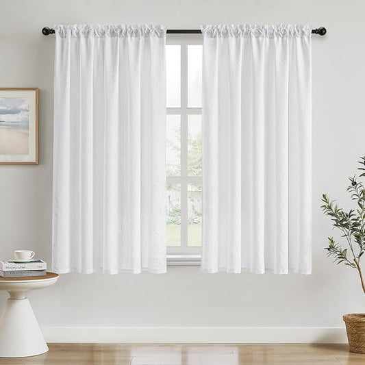 HOMEIDEAS White Semi Sheer Curtains 63 Inches Long, Light Filtering Privacy by HOMEIDEAS