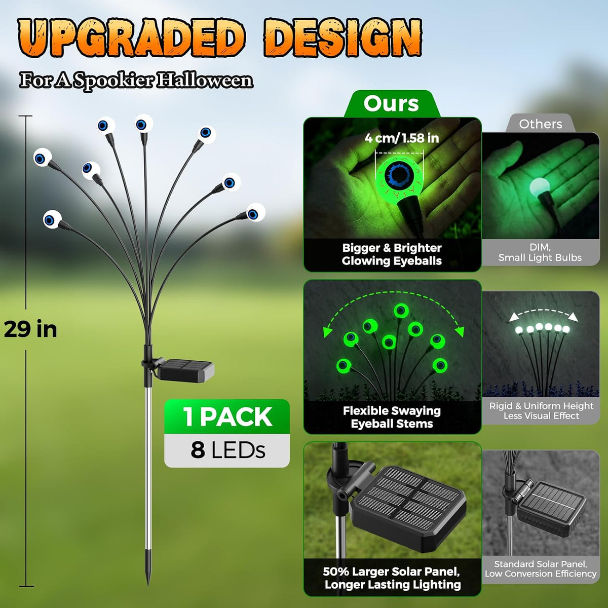 Halloween Decorations Outdoor, 6Pack 48 LEDs Solar Eyeball Lights