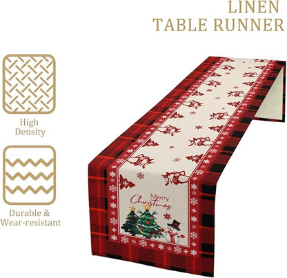 Merry Christmas Table Runner, Snowman Linen Farmhouse Table Runners, Table - Image 3