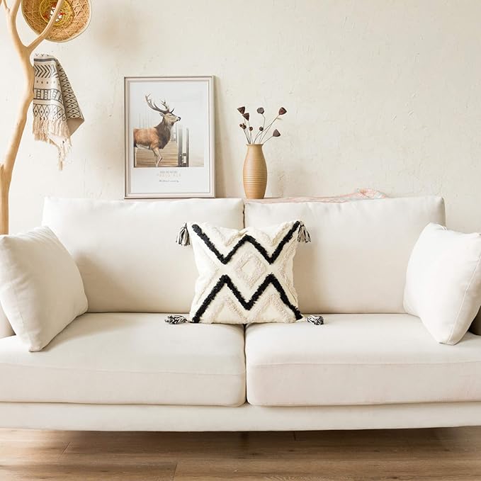 Woven Tufted Boho Throw Pillow Cover, Modern Decorative Geometric Chevron - Image 6