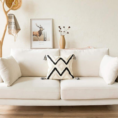 Woven Tufted Boho Throw Pillow Cover, Modern Decorative Geometric Chevron - Image 6